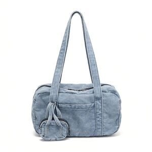 7002 Bowler Bag Slouchy Denim Hobo Tote Bowling Bag Purse with Mini Coin